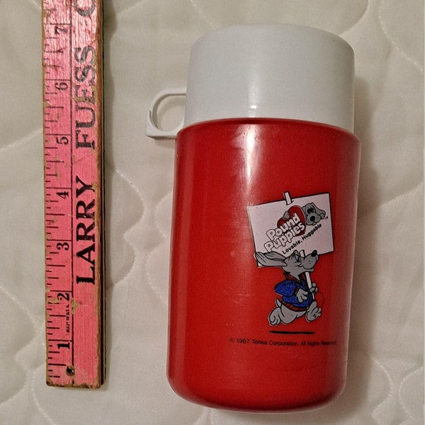 1987 vintage kawaii Pound Puppies cartoon Cooler Thermos Tonka Corporation dog good condition complete lovable, huggable