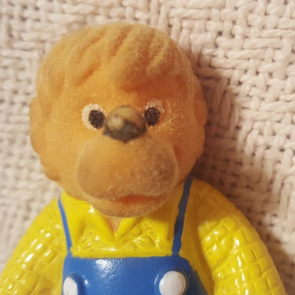 Vintage kawaii 1986 Berenstain Bears Papa figure flocked 4" inches S and J S&J Happy Meal McDonald's McD good condition