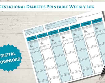 DESCARGA DIGITAL - Registro semanal imprimible de diabetes gestacional