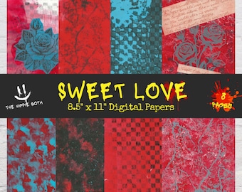 Grunge Punk Digital Paper Pack, Mixed Media Scrapbook (Digital Download)