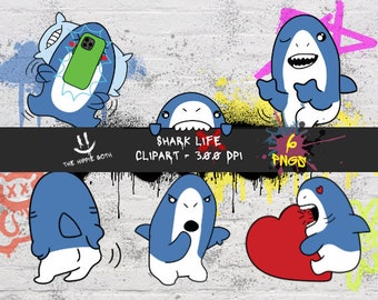 Tiburón Kawaii - Tiburones de dibujos animados punky, PNG transparente (Descarga digital)
