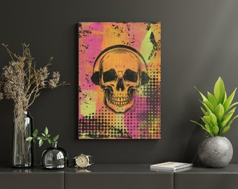 Skull with Headphones Art Print – Retro Punk Giclée Matte Poster