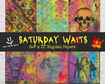 Punk Grunge Digital Paper Pack, Mixed Media Scrapbook (Digital Download)