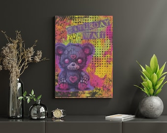 Grunge Teddy Bear Art Print – Edgy Punk Rock Decor
