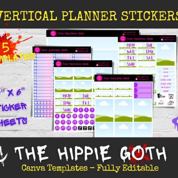 Planner Sticker Canva Template, Editable Template, Drag and Drop Template, Digital Stickers, Vertical Planner Stickers