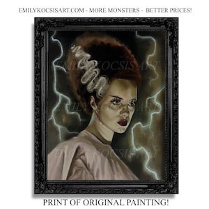 Bride of Frankenstein Oil Painting Print Gothic Horror Wall Decor 1935 Classic Movie Monster Painting Retro Halloween Home Art Vintage Style