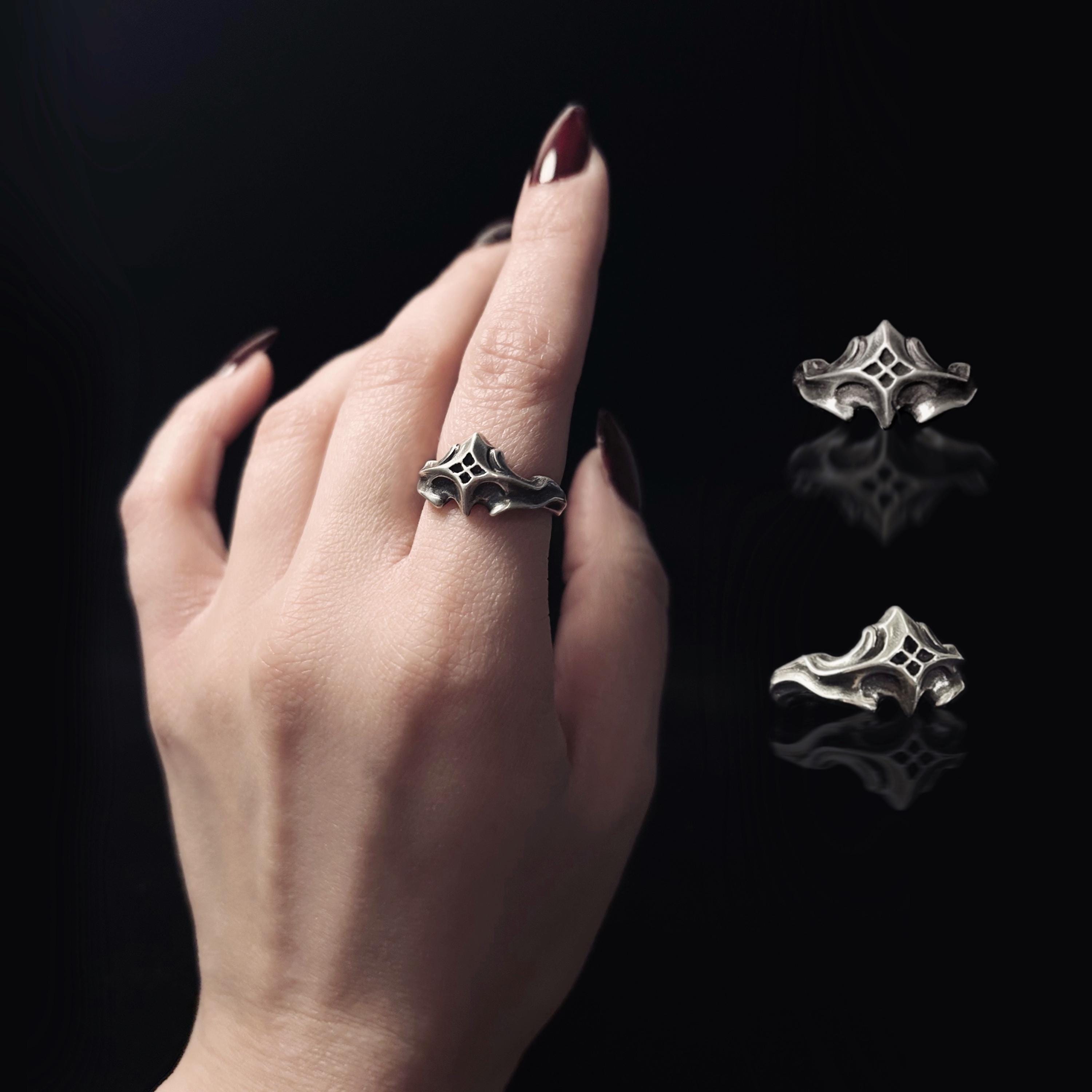 Night Folly // Hand Carved Ornate Sterling Silver Gothic Medieval Knight Dark Romance Castle Inspired Jewelry Sculptural Ring Custom Size
