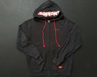 Dickies sudadera con capucha completa cremallera grande logo línea sudadera de línea de rayas 80s 90s