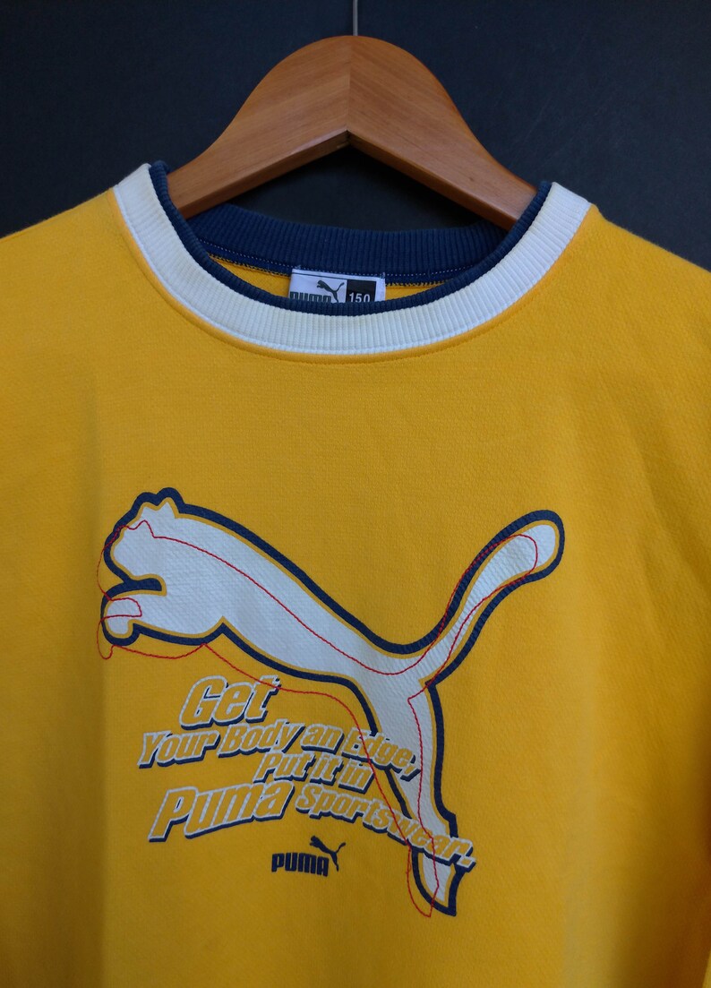 PUMA Sweatshirt Big Logo Crew Neck Yellow Size S - Etsy