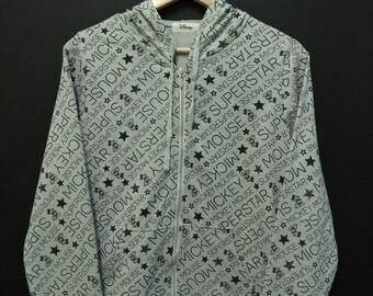 Mickey Mouse Superstar Hoodie Zipper Full Body Print Rare Jacket Disney Made in Japan Size M
