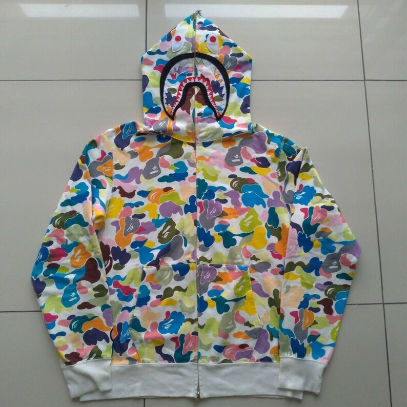 BAPE Multi Camo Shark Full Zip Hoodie White Men's - US