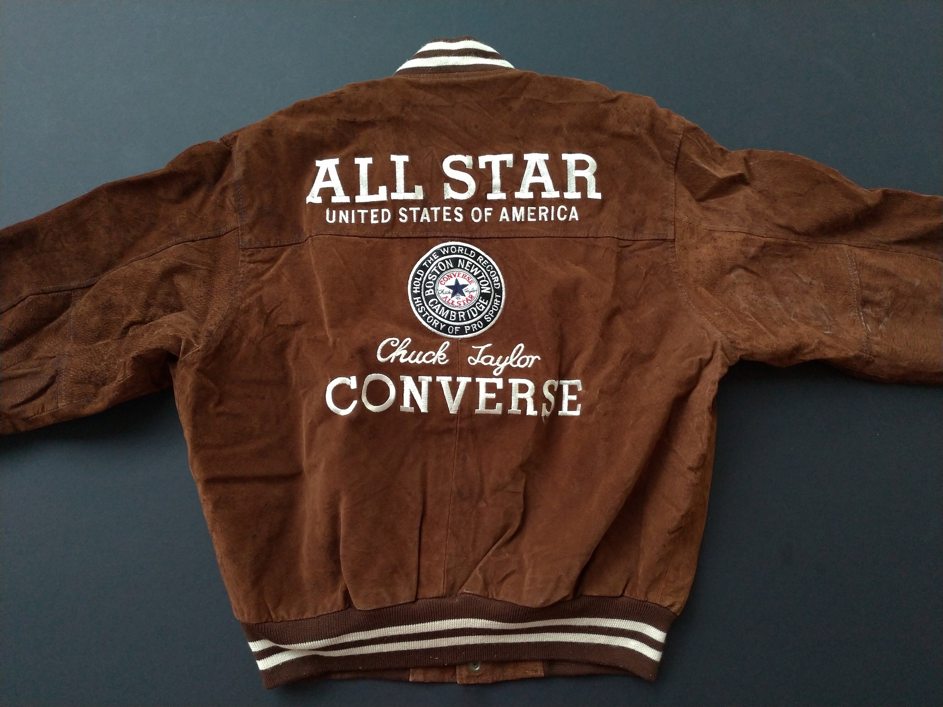 Converse Chuck Taylor All Star Brown Suede Jacket Bomber Big Large Logo Embroided