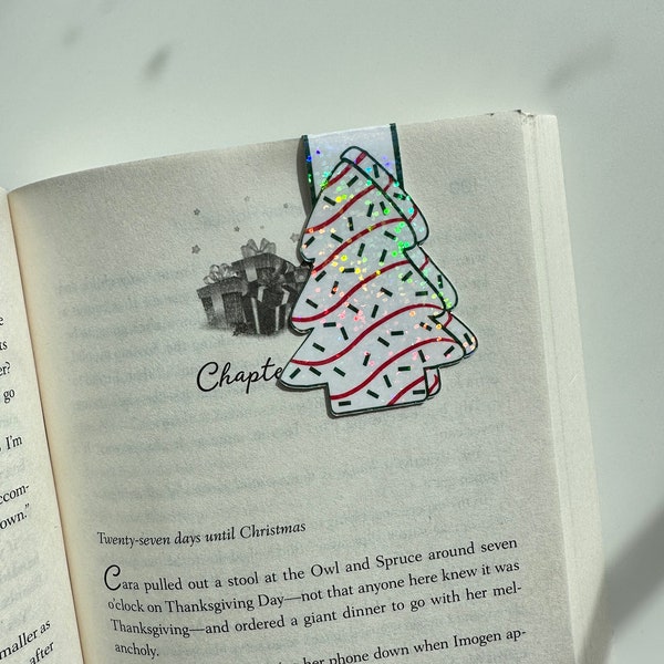 Christmas tree cake Magnetic Bookmark |  Bookish Gift | Book Club bookmark | Gifts for Librarians | Magnetic Page Clip | Holographic