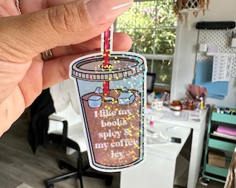 I like my books spicy and my coffee icy Sticker || Bookish Sticker || funny sticker || good girl Sticker || Booktok sticker | Kindle Sticker