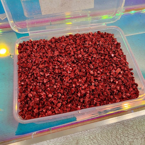 Red Crushed Rocks, Crushed Glass rocks, fake bake supplies, craft supplies, wedding, vase fillers