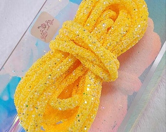 Bright Yellow Glittered Rope, Glittered tube, craft supplies, wedding invitations, party invitations, gift wrapping, fake bake supplies