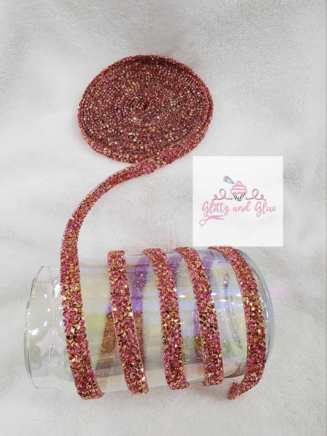 Pink Ribbon With Rhinestone Rose Gold Rhinestone Ribbon, Rhinestone Ribbon, Craft Supplies, Fake ...
