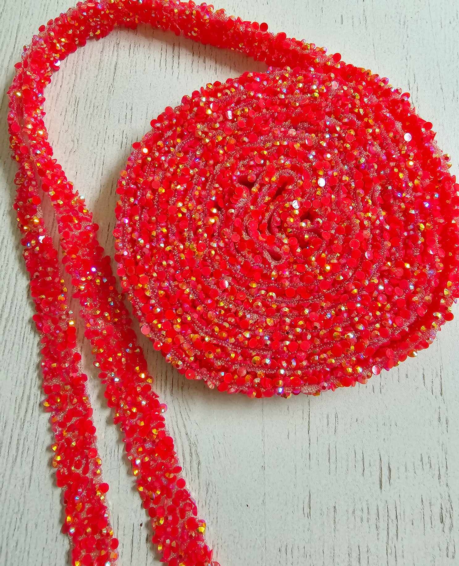 Pink Ribbon With Rhinestone Red Thick Rhinestone Ribbon, Rhinestone Ribbon, Craft Supplies, Fake ...