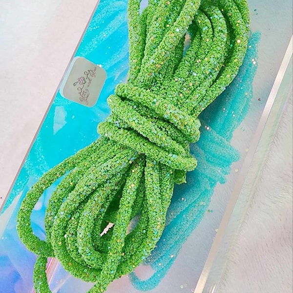 Neon Green Glittered Rope, Glittered tube, craft supplies, wedding invitations, party invitations, gift wrapping, fake bake supplies