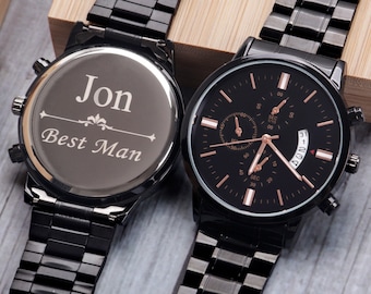 Personalized Groomsmen Watch, Engraved Stainless Steel, Bachelor Party Gift