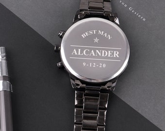 Mens watch, Personalized Groomsmen Gifts Watches, Custom Engraved Wedding Watches for Bestman Groom