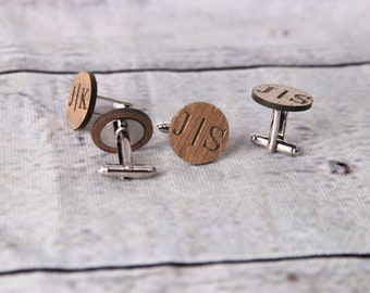 Personalized initials cufflinks for groomsmen, engraved wooden cufflinks, gift for men