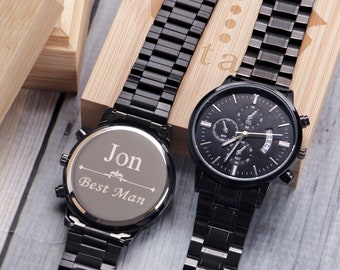 Engraved Mens Watch, Stainless Steel, Groomsmen Gift
