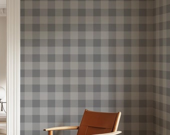 Gray Buffalo Check Wallpaper - Grey, 3 inch checkered wallpaper, gray plaid wallpaper, classic gray traditional wallpaper, boys room walls