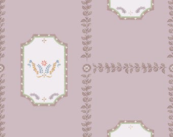 Folktale Wallpaper, Heirloom Pink - large scale folk art inspired hand painted botanical wallpaper, hand painted floral nursery mural
