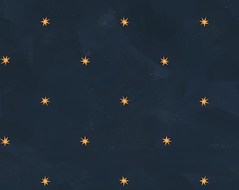 Baby, Its Cosmic - Night Sky - Star wallpaper, night sky wallpaper, kids wallpaper, dark blue wallpaper with irregular yellow painted stars
