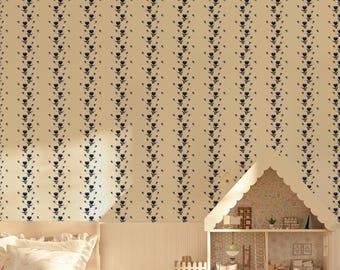 Matilda - Delft Blue, Dutch delft flower wallpaper, small scale blue floral stripe wallpaper, removable peel and stick or traditional option