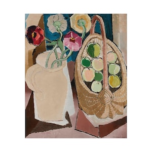 Still Life with Apples and Ranunculus Art Print - Abstract still life print - kitchen art - modern art print - oil painting print