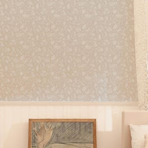 Leaping Hare Garden Toile Removable Wallpaper - Chalk - neutral blush toile peel and stick - English garden wallpaper - butterflies rabbits
