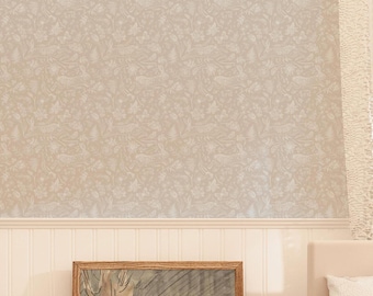 Leaping Hare Garden Toile Removable Wallpaper - Chalk - neutral blush toile peel and stick - English garden wallpaper - butterflies rabbits
