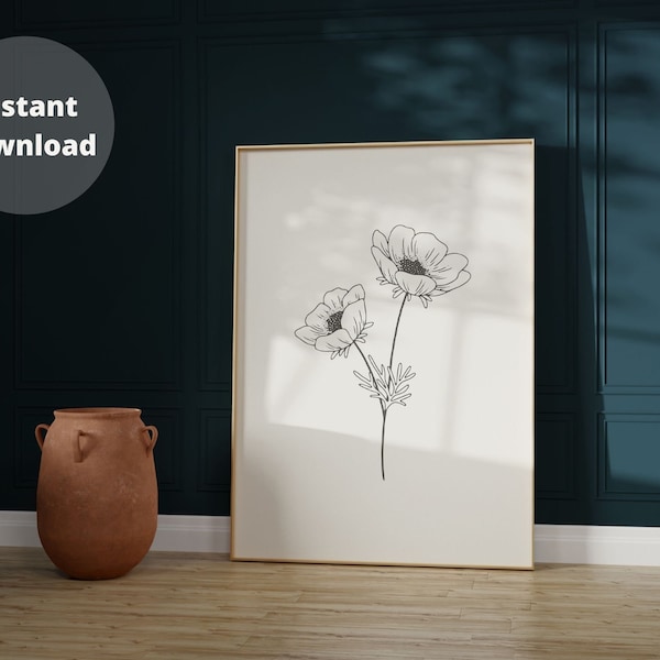 Flower Line Drawing Wall Art Etsy