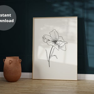 Ranunculus Flower Minimalist Line Drawing Flower Printable Wall Art. Botanical Print Instant Download. Buttercup Sketch Flower Line Art