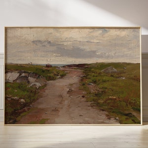 Vintage Seaside Painting Path to Ocean Oil Painting, 19th Century French Oil Painting, Seashore Path Painting, Traditional Ocean Painting