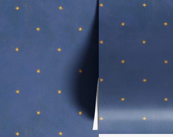 Baby, Its Cosmic - Twilight - Star wallpaper, night sky wallpaper, kids wallpaper, dusk blue wallpaper with irregular yellow painted stars