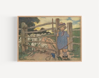 Little Bo Peep Vintage Childrens Illustration, 1914, Classic Nursery Rhymes, Classic Kids Room Art Print, Traditional Nursery Wall Decor