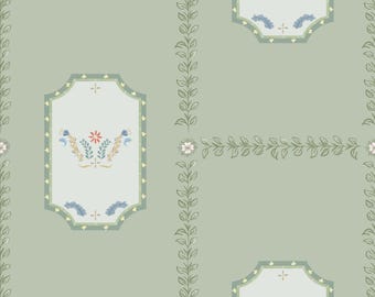 Folktale Wallpaper, Willow Green - large scale folk art inspired hand painted botanical wallpaper, hand painted floral nursery mural