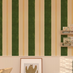 Carle Stripe - Vert, papier peint à rayures pour tente, papier peint ludique à larges rayures vertes et jaunes, amovible peel & stick ou traditionnel