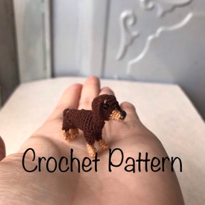 micro doggy pattern, Miniature Dachshund Doggy, brown and tan Dachshund tiny, 1 Inch Dachshund, Tiny amigurumi crochet animal, dog pattern