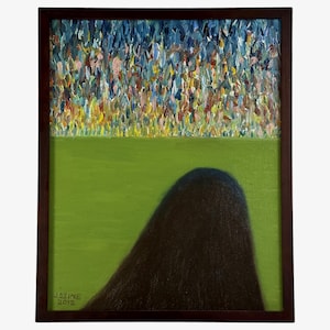 Vintage abstrakcyjny krajobraz z cieniem, podpisany (2012, akryl na płótnie)