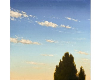 Jim Thalassoudis (Australijczyk, ur. 1962) Realistyczny pejzaż „Studium nieba #2”, podpisany (2004, olej na płótnie)