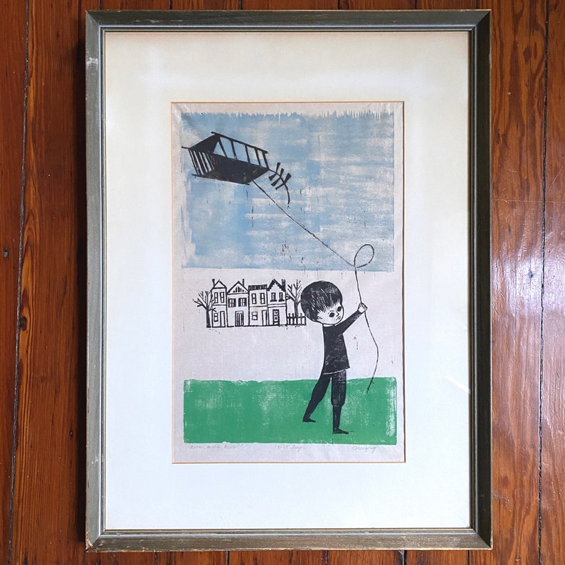 Framed Mid Century Modern Margery Niblock Signed and Numbered Woodcut Print