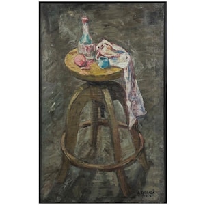 Anthony Ferrara (Amerikaans, 1930-2012) - expressionistisch beeld met kruk, gesigneerd (1955, olieverf op doek)/Lucian Freud