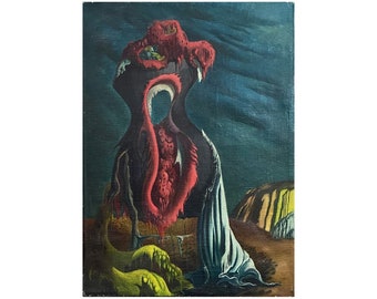 August Casciano (estadounidense, 1910-1993) - Paisaje surrealista, firmado (c. 1937, óleo sobre lienzo)/Max Ernst/Dalí