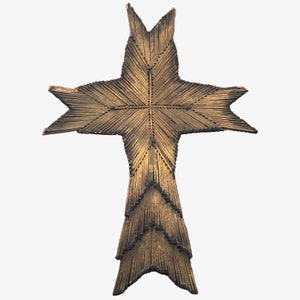 Antique Tramp Art Matchstick Gold Painted Crucifix