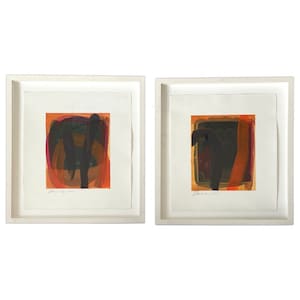 Pair of Framed Abstract Expressionist Oil on Paper, Signed (2000)
