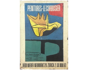 Vintage 1961 Le Corbusier Abstract ‘Peintures’ Swiss Exhibition Poster on Board
